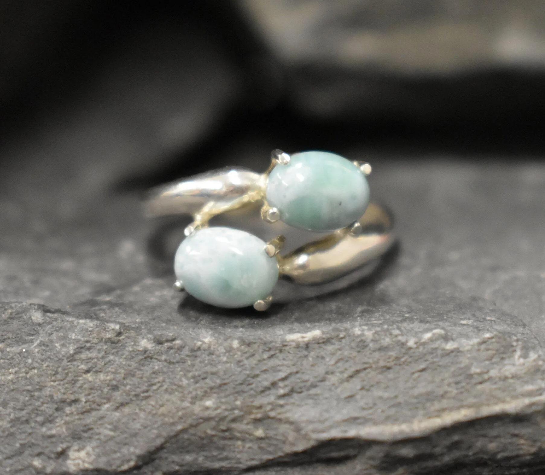 Larimar Ring - Two Stone Ring - Blue Vintage Ring