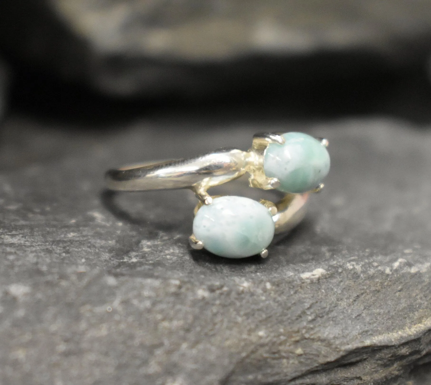 Larimar Ring - Two Stone Ring - Blue Vintage Ring