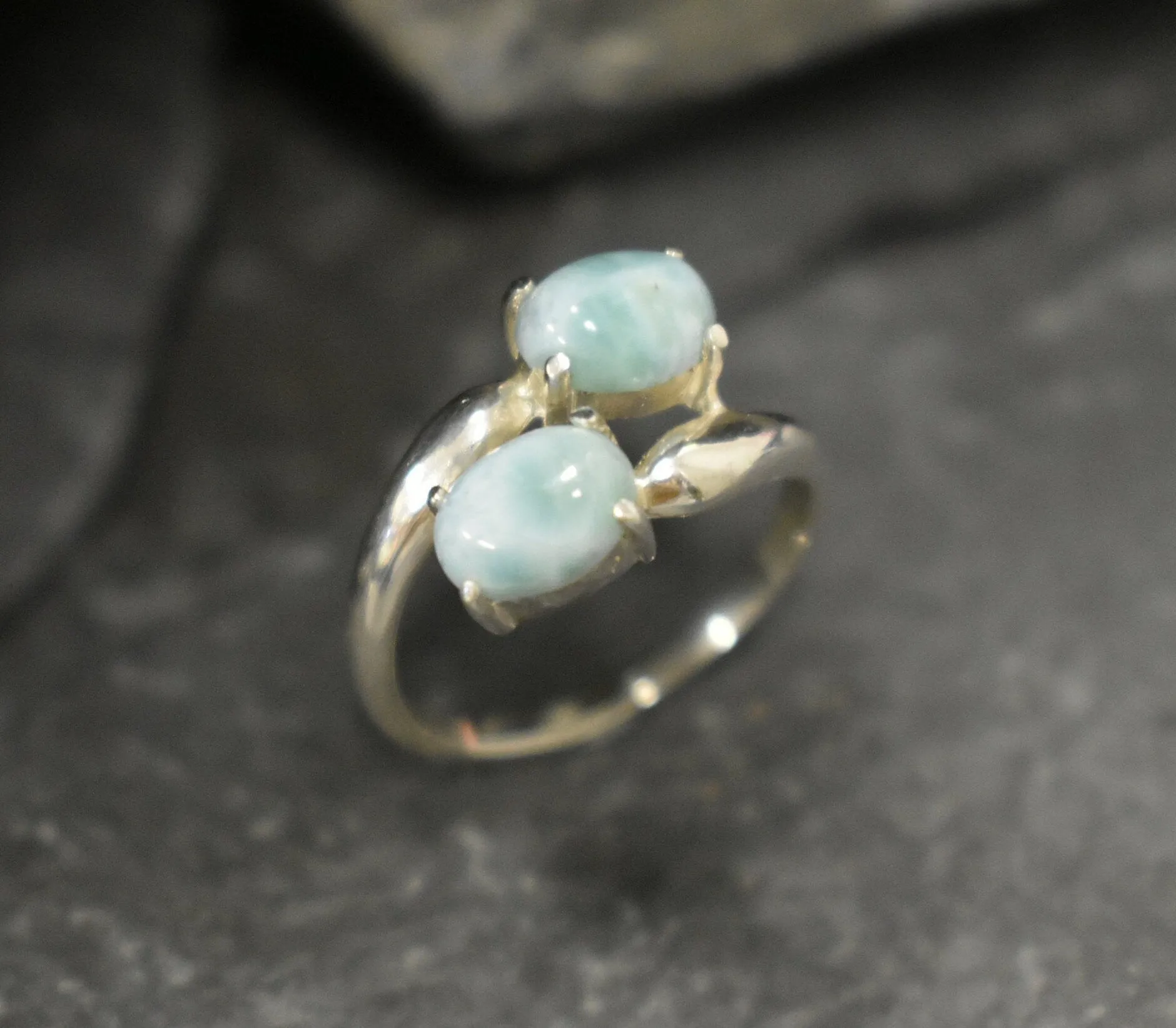 Larimar Ring - Two Stone Ring - Blue Vintage Ring