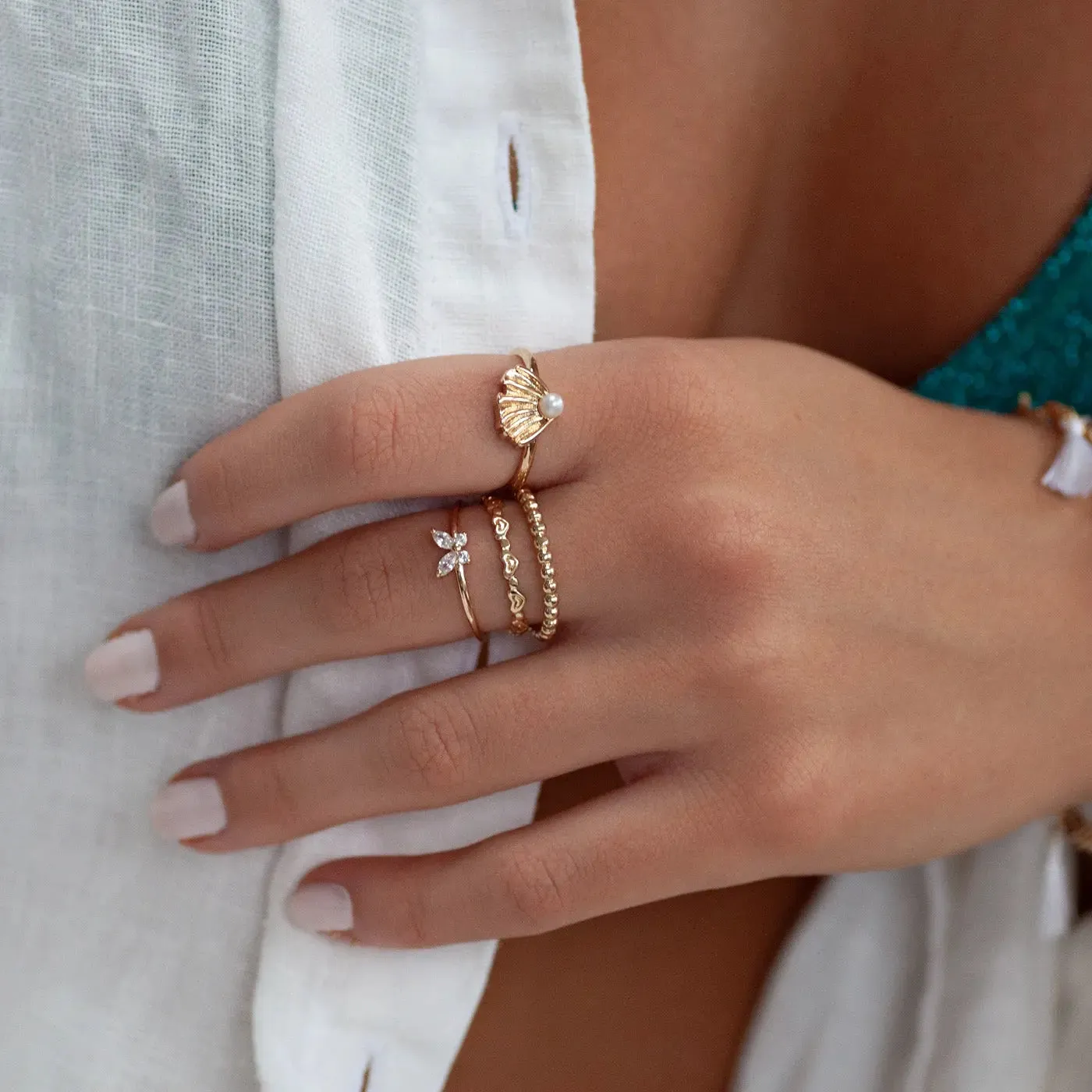 Leah - White Crystal Butterfly Ring