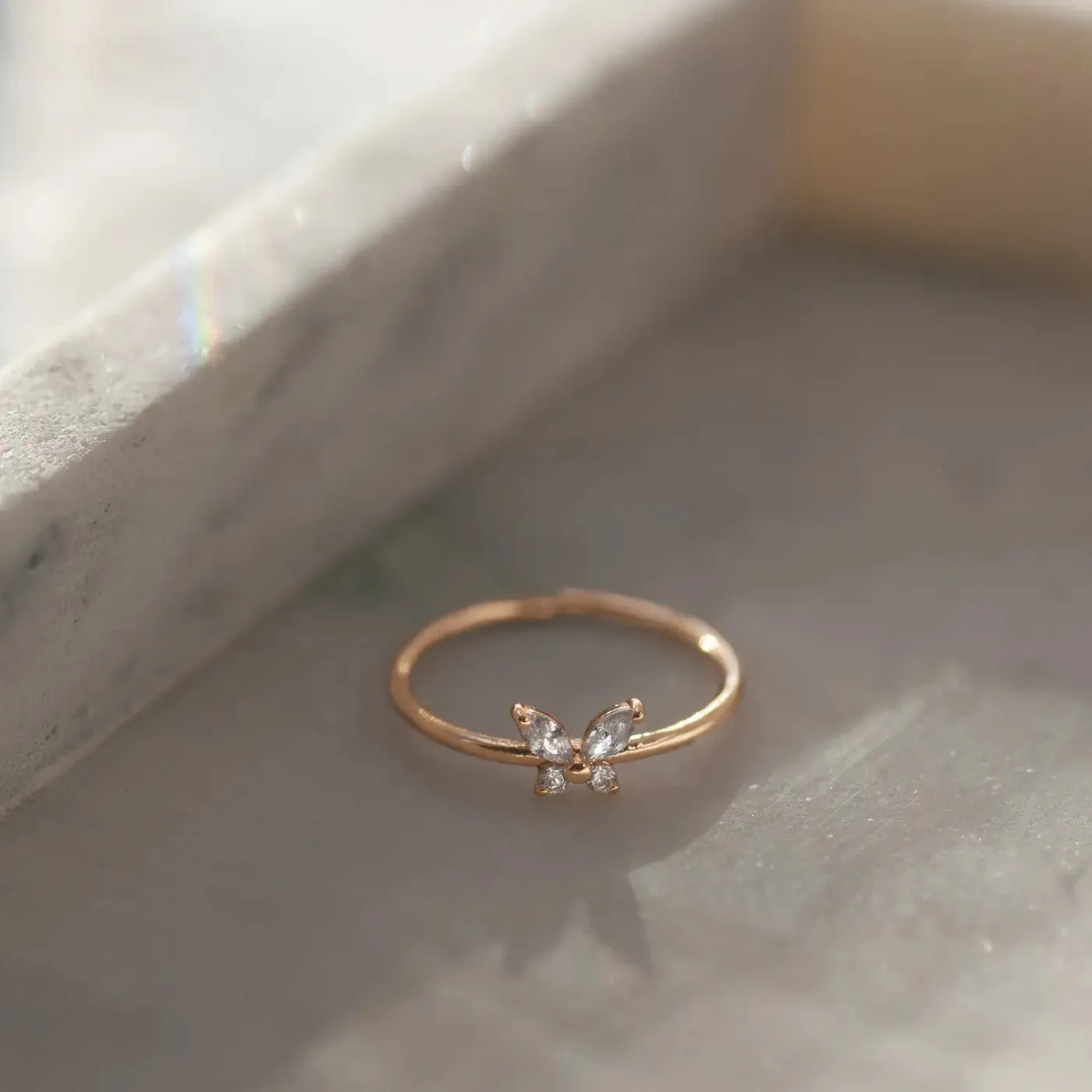 Leah - White Crystal Butterfly Ring