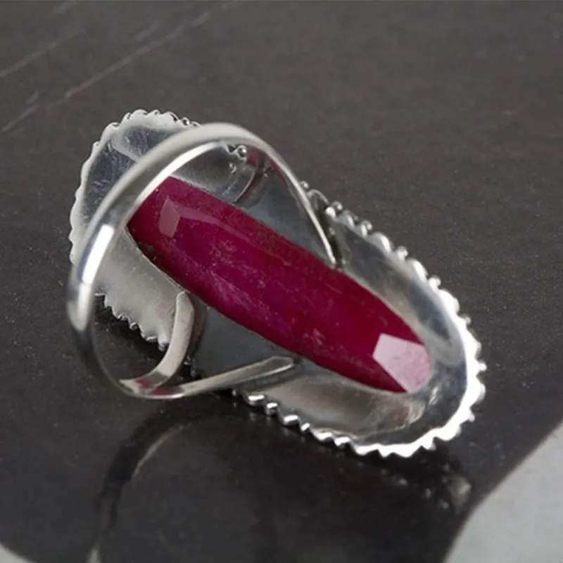 Long Stone Gypsy Statement Ring Fuchsia Red Ruby Multi Colored Labradorite Or Black Polished 925 Silver Great For Stacking Rings Available In Sizes 6 7 8 9 Or 10