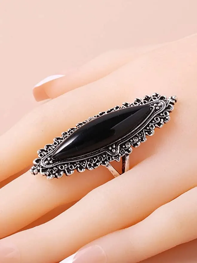 Long Stone Gypsy Statement Ring Fuchsia Red Ruby Multi Colored Labradorite Or Black Polished 925 Silver Great For Stacking Rings Available In Sizes 6 7 8 9 Or 10
