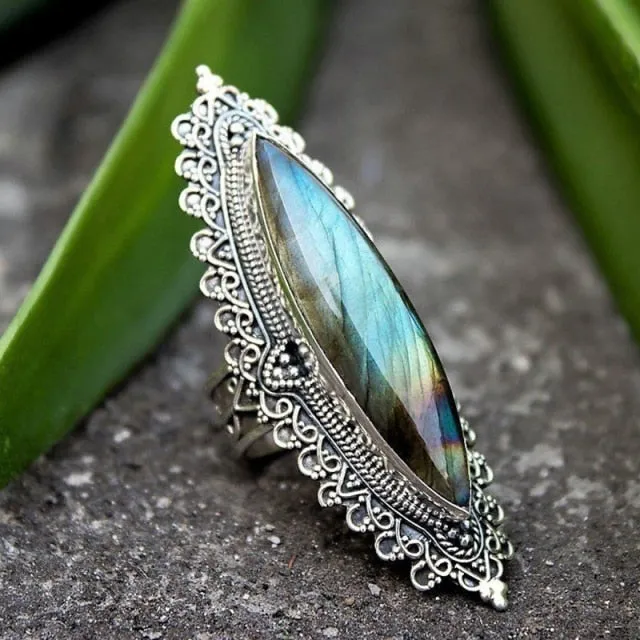 Long Stone Gypsy Statement Ring Fuchsia Red Ruby Multi Colored Labradorite Or Black Polished 925 Silver Great For Stacking Rings Available In Sizes 6 7 8 9 Or 10