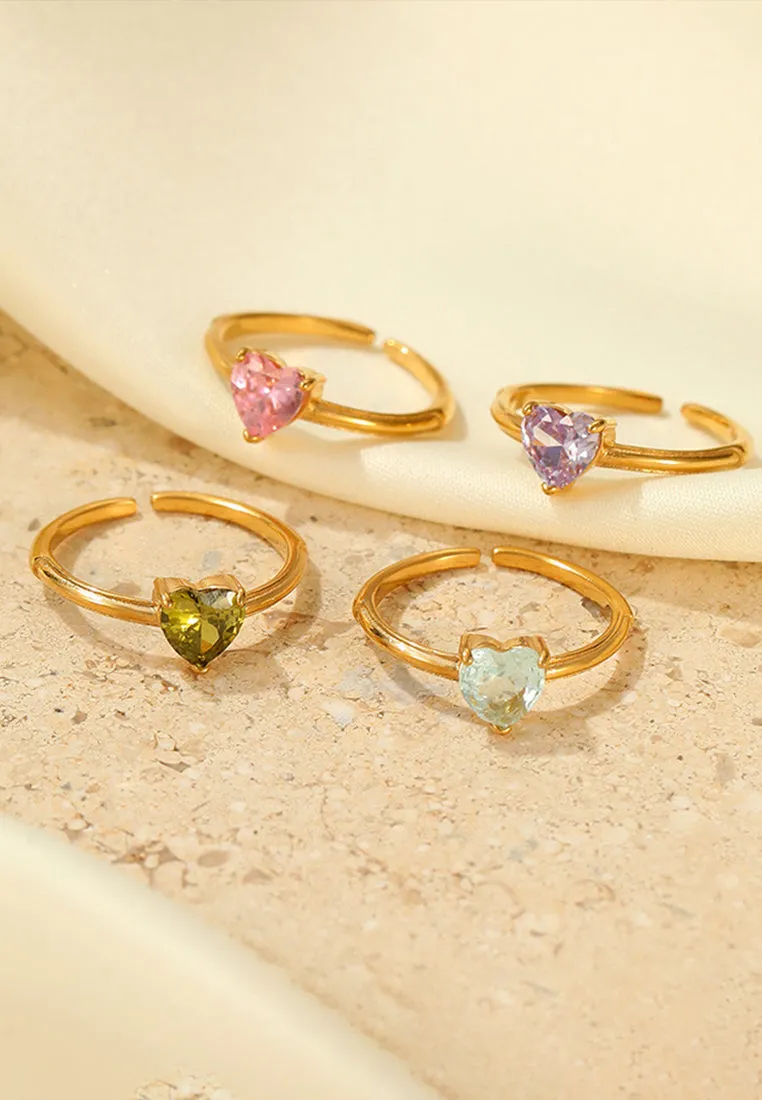 Lovissa Love Heart Cubic Zirconia with Adjustable Cuff Ring in Gold