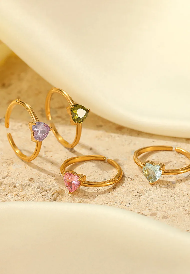Lovissa Love Heart Cubic Zirconia with Adjustable Cuff Ring in Gold