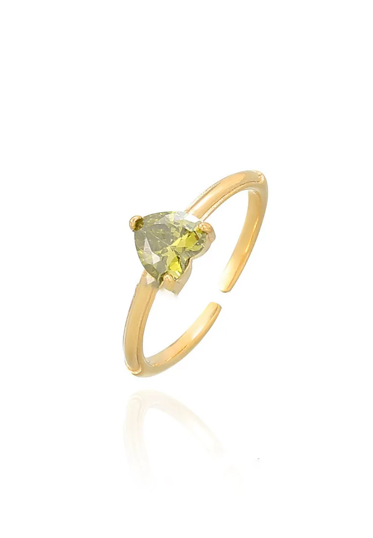 Lovissa Love Heart Cubic Zirconia with Adjustable Cuff Ring in Gold
