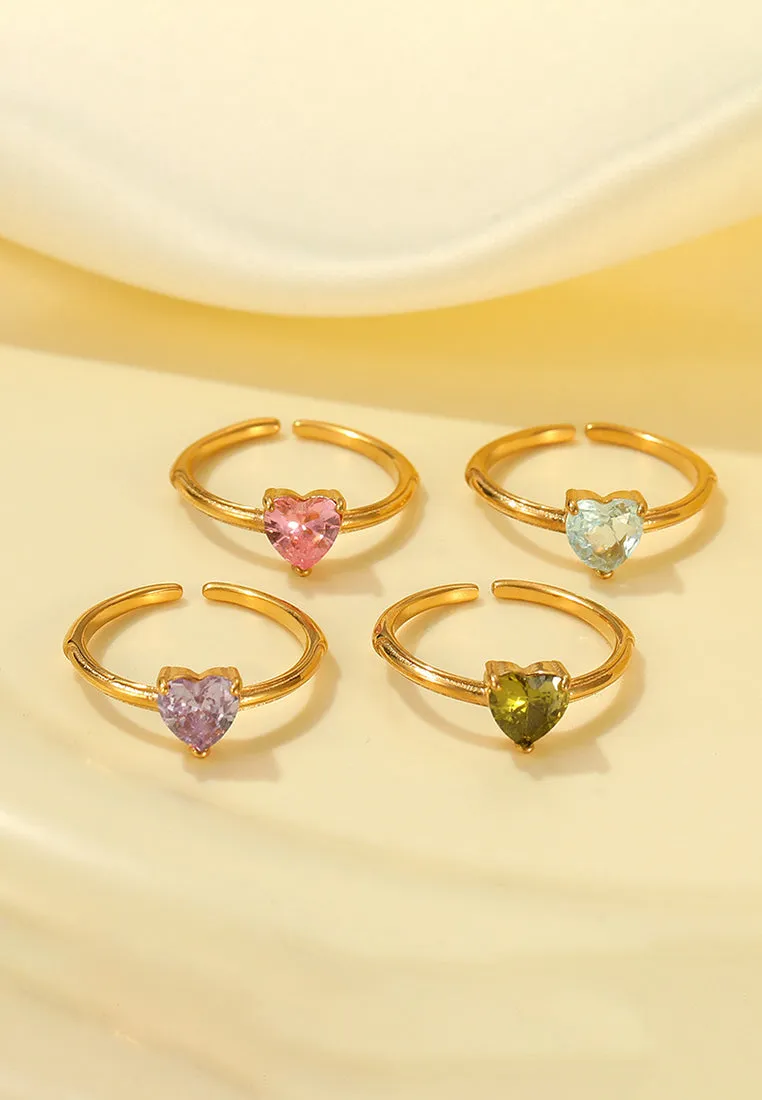 Lovissa Love Heart Cubic Zirconia with Adjustable Cuff Ring in Gold