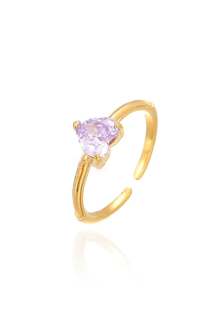 Lovissa Love Heart Cubic Zirconia with Adjustable Cuff Ring in Gold