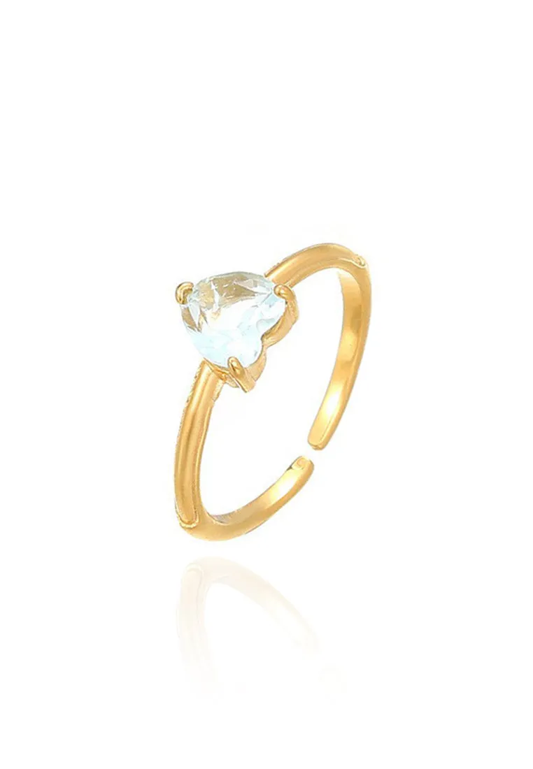 Lovissa Love Heart Cubic Zirconia with Adjustable Cuff Ring in Gold