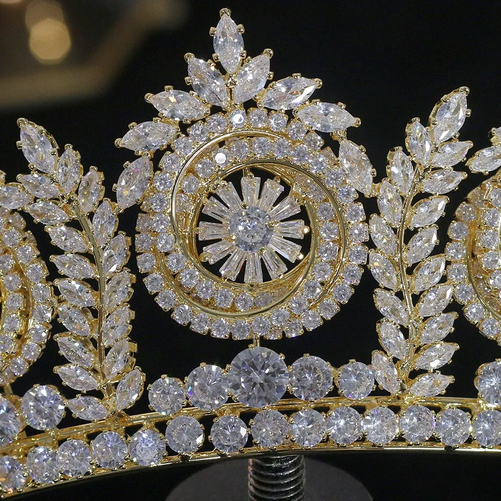 Luxury Gold Large Baroque Crystal Bridal Wedding Crown