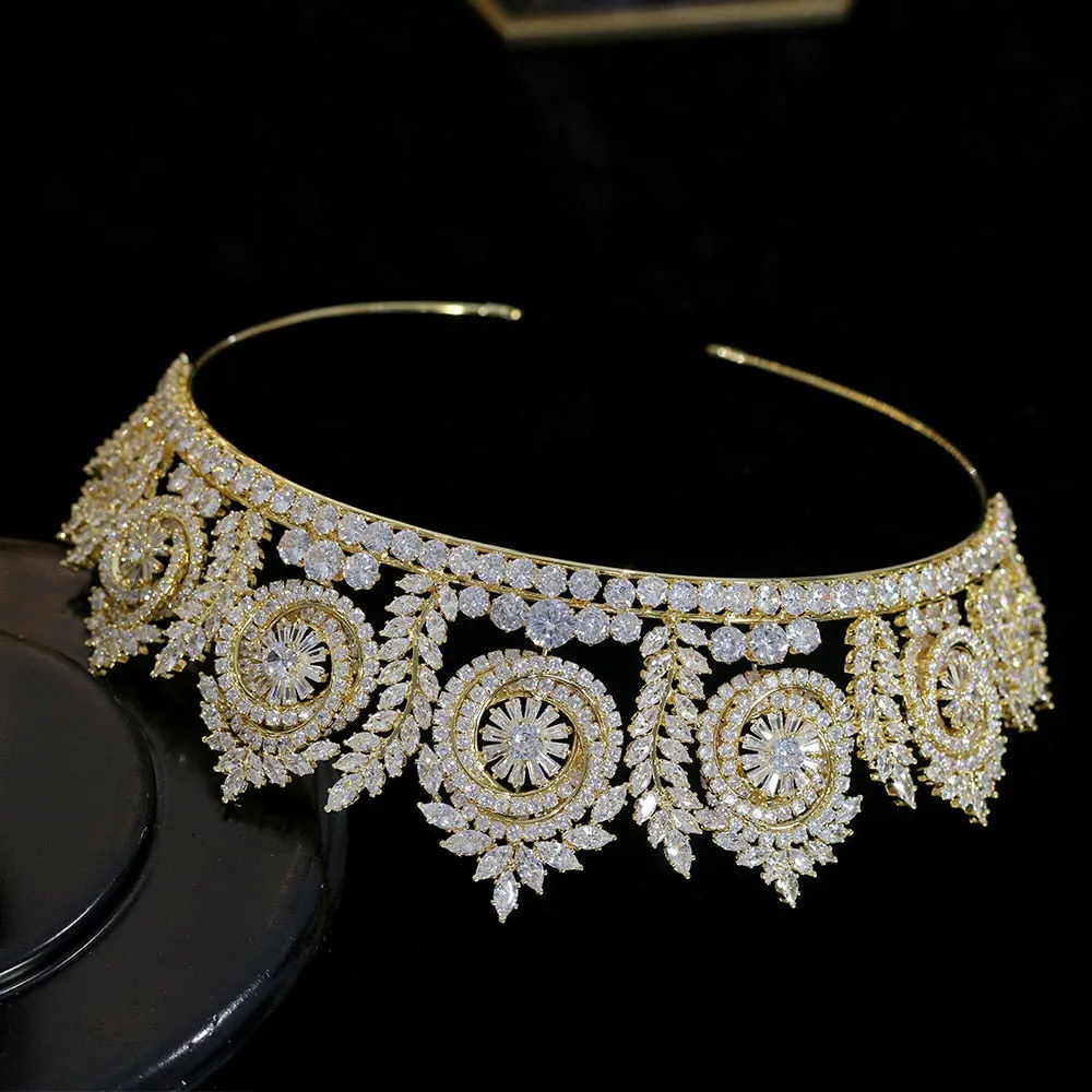 Luxury Gold Large Baroque Crystal Bridal Wedding Crown