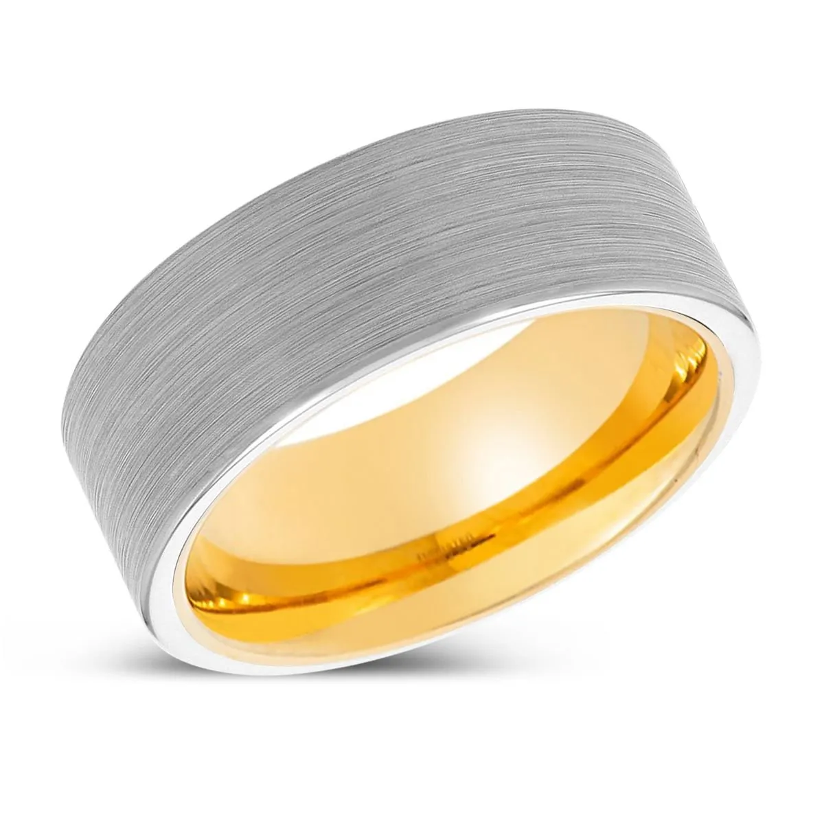 MALACHI | Gold Ring, White Tungsten Ring, Brushed, Flat