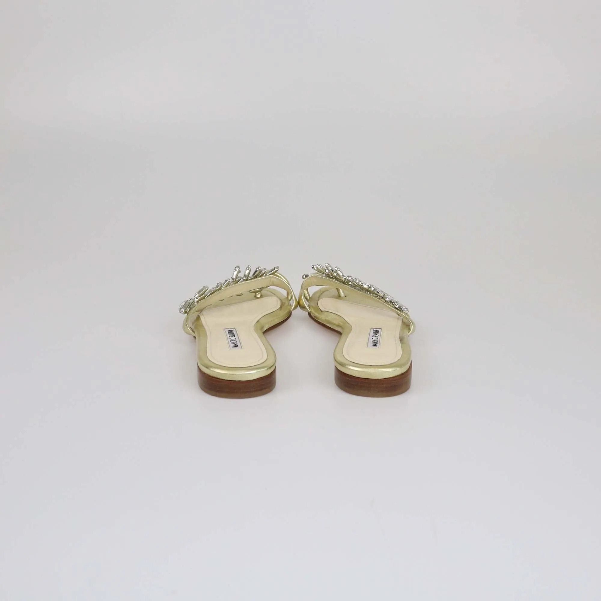 Manolo Blahnik Gold Crystal Embellished Toe Ring Flat Slides