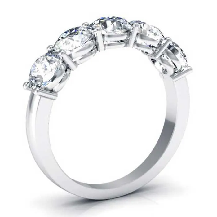 Moissanite 5 Stone Stacking Ring 5mm Forever One Round, 2.50cttw