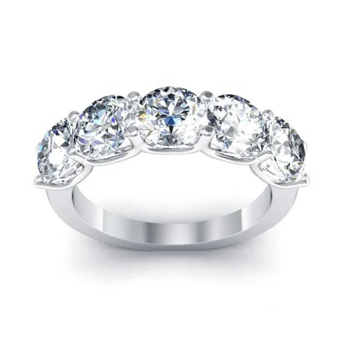Moissanite 5 Stone Stacking Ring 5mm Forever One Round, 2.50cttw