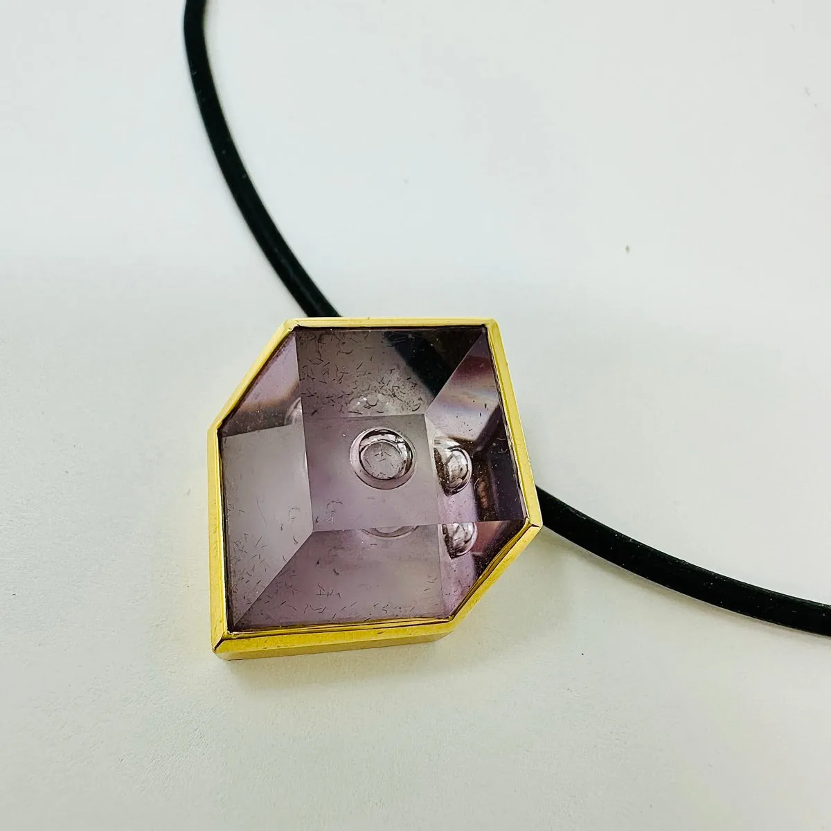 Munsteiner Rubber Wire Necklace with 18K Gold Pendant with Amethyst