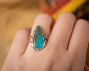 Native American Elongated Teardrop Turquoise Southwestern Style Ring - 925 Sterling Silver Rings