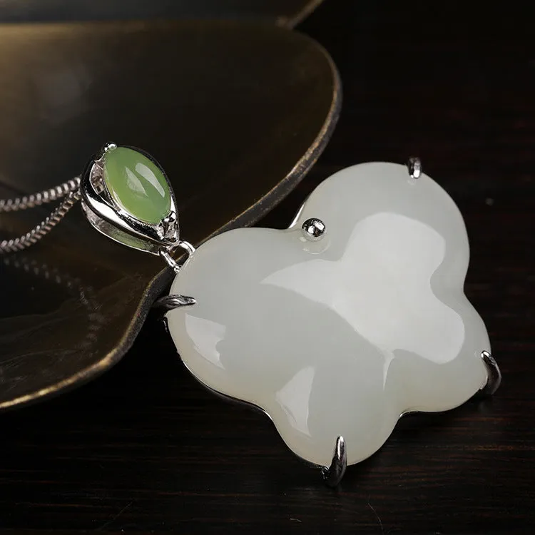 Natural Jade Pendant Nephrite Silver Butterfly Pendant ZPT150