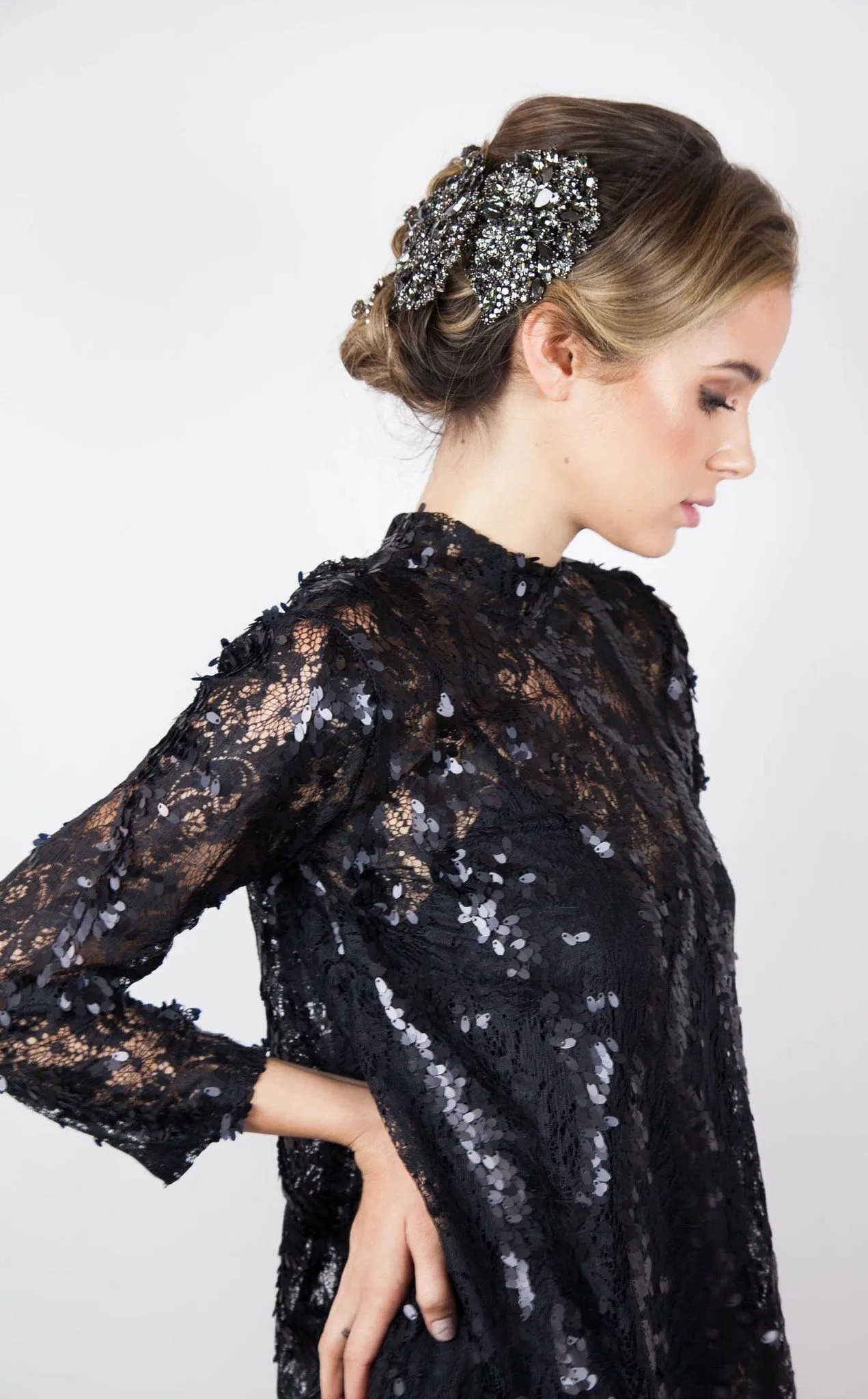 Oval Crystal Flower Barrette