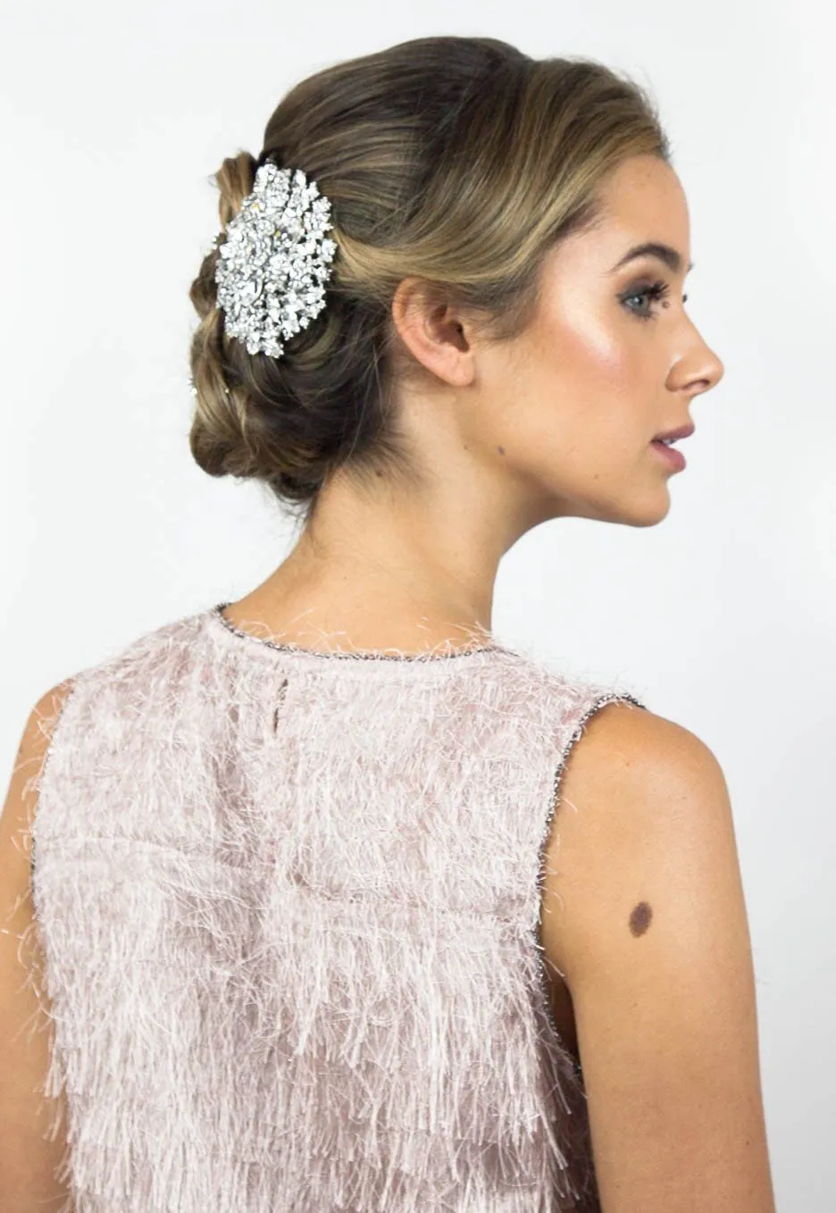 Oval Crystal Flower Barrette