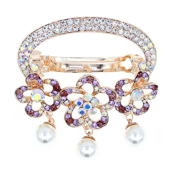 Oval Floral Princess Hair Barrette w/ Pearl Tassels