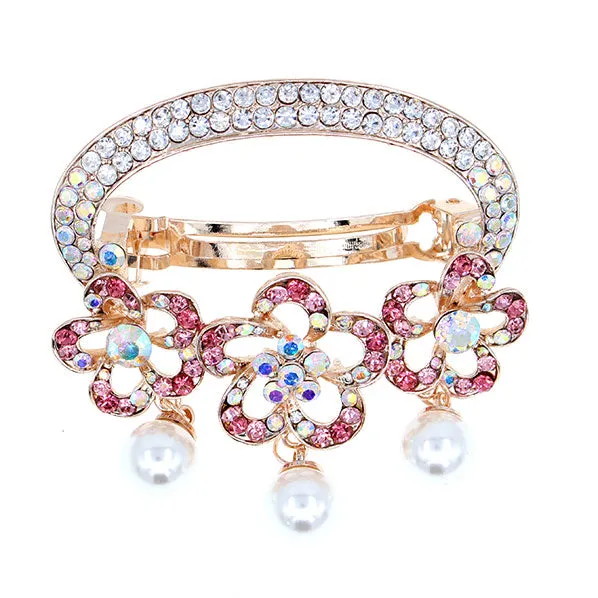 Oval Floral Princess Hair Barrette w/ Pearl Tassels