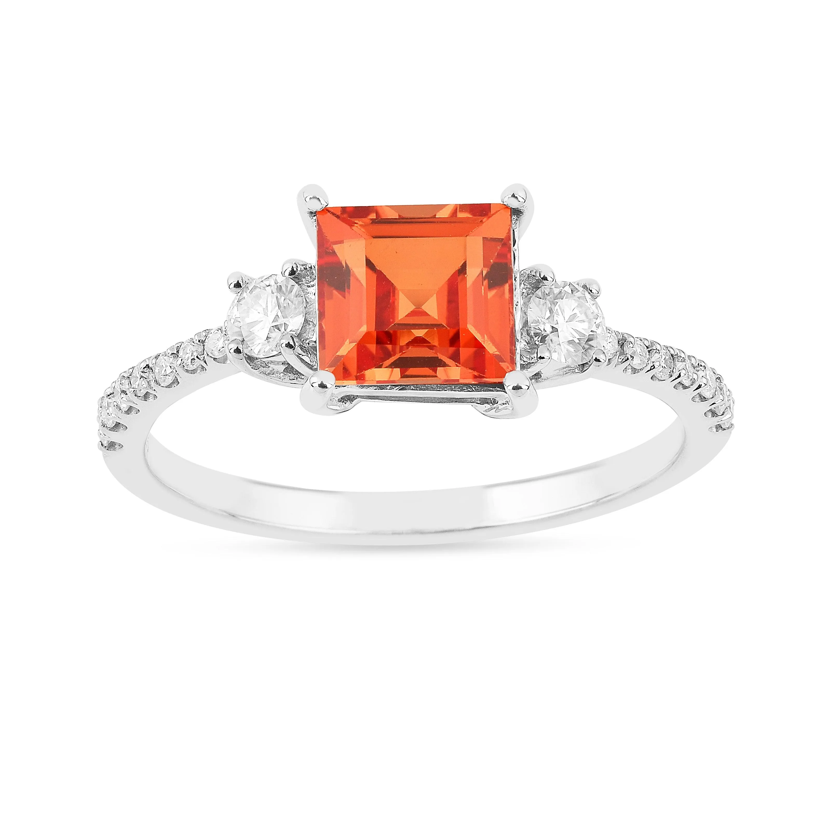 Peach Sapphire Three Stones Ring