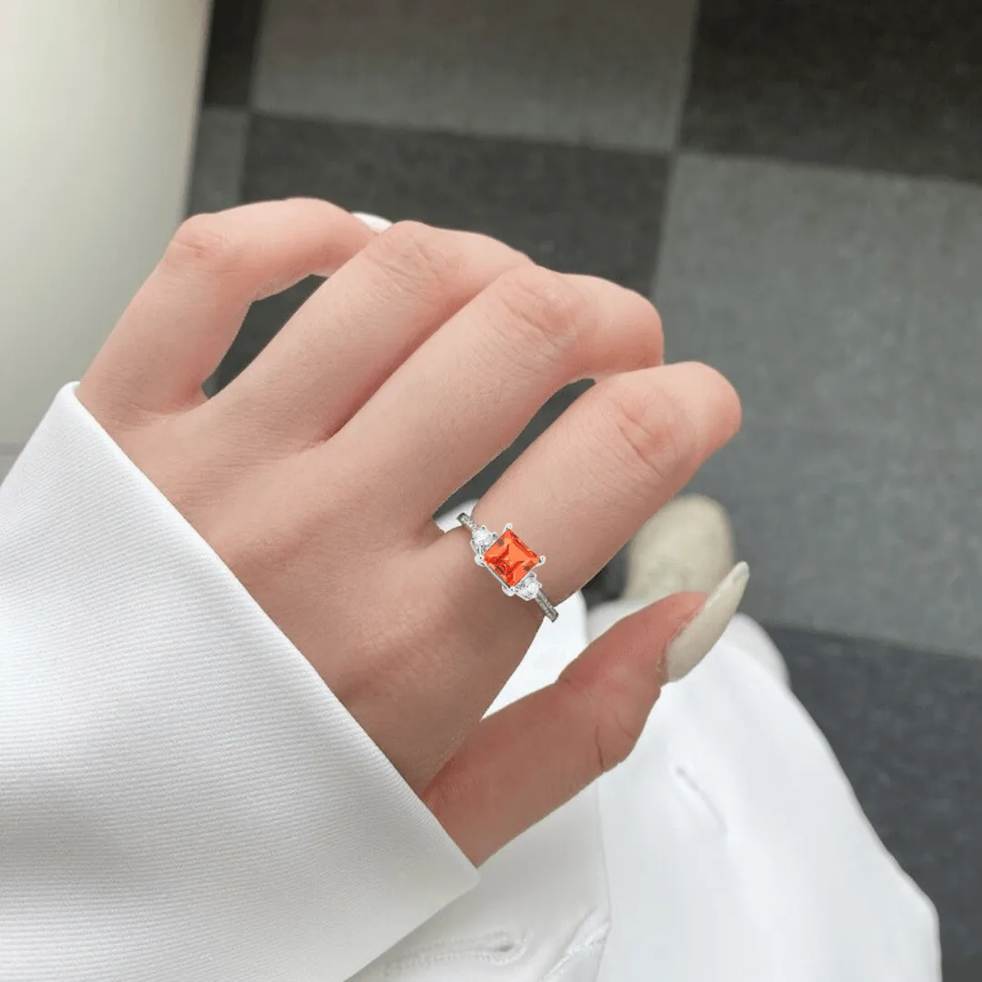Peach Sapphire Three Stones Ring