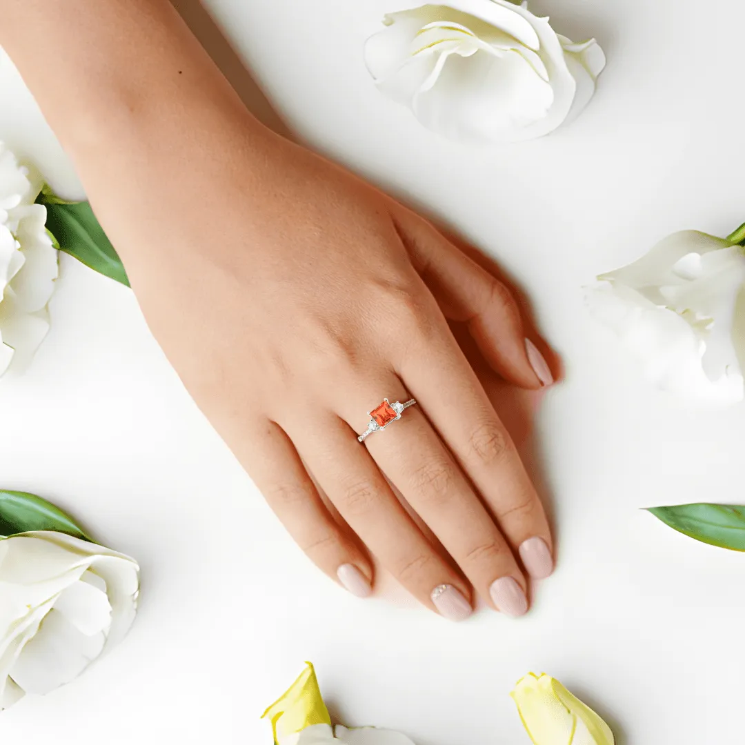 Peach Sapphire Three Stones Ring