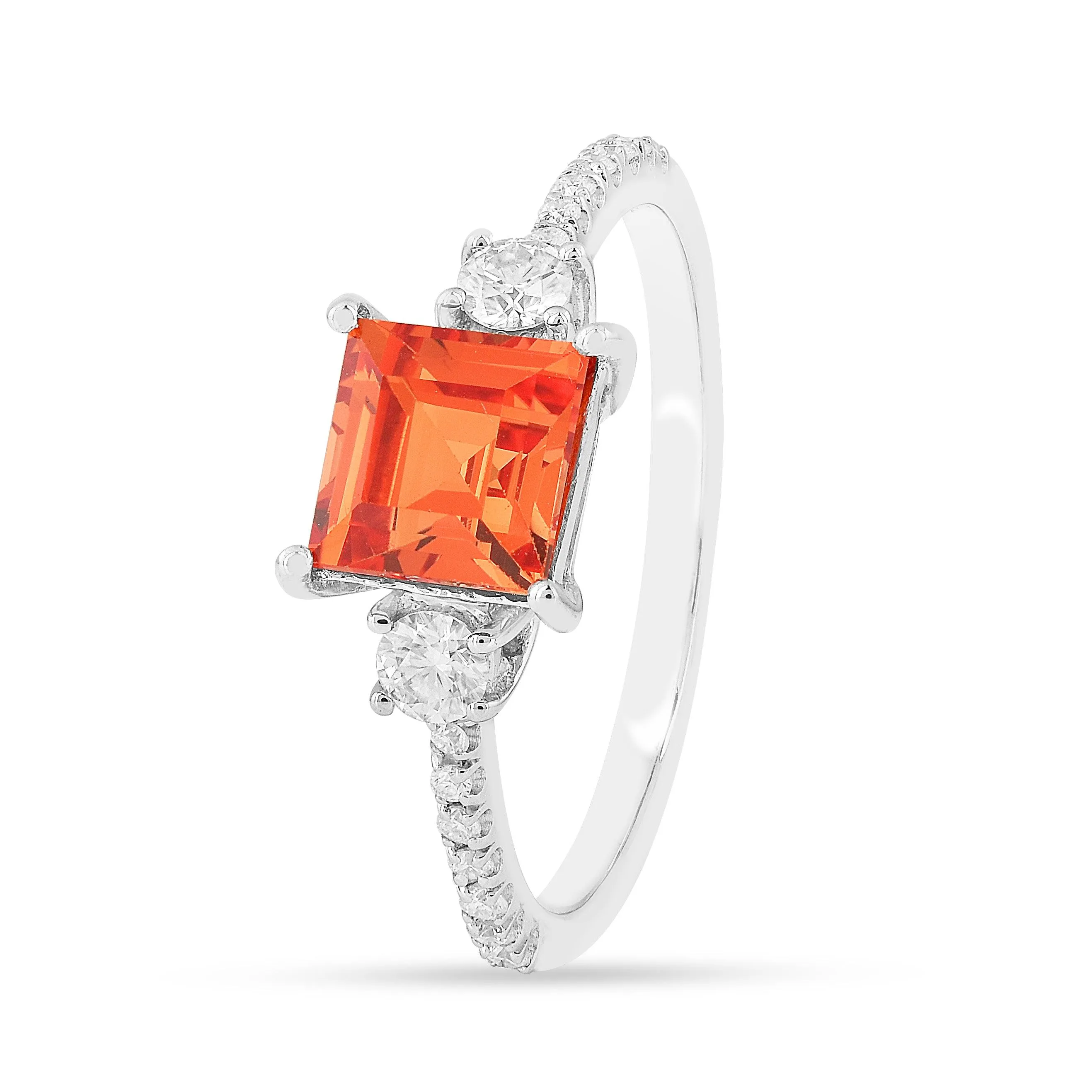 Peach Sapphire Three Stones Ring