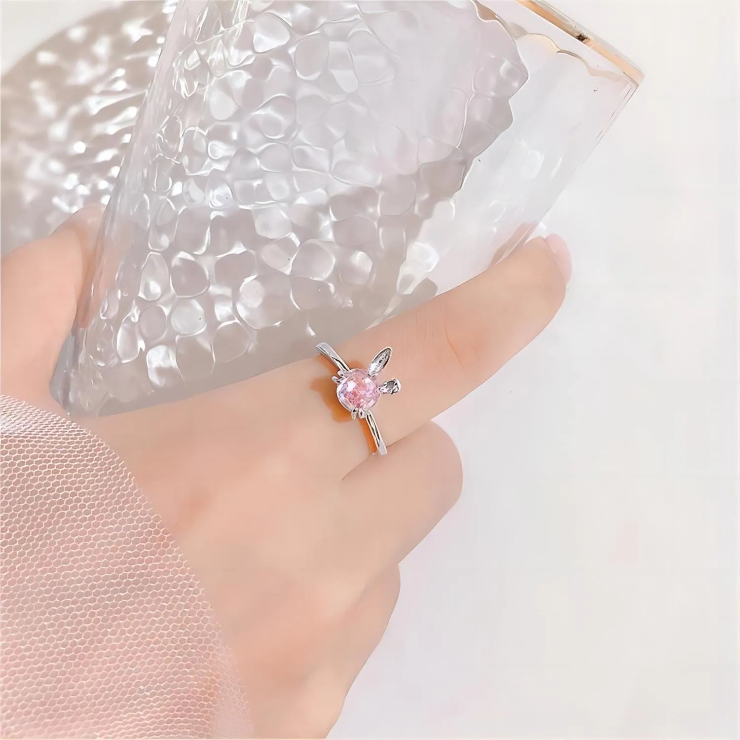 Pink Crystal Rabbit Ring