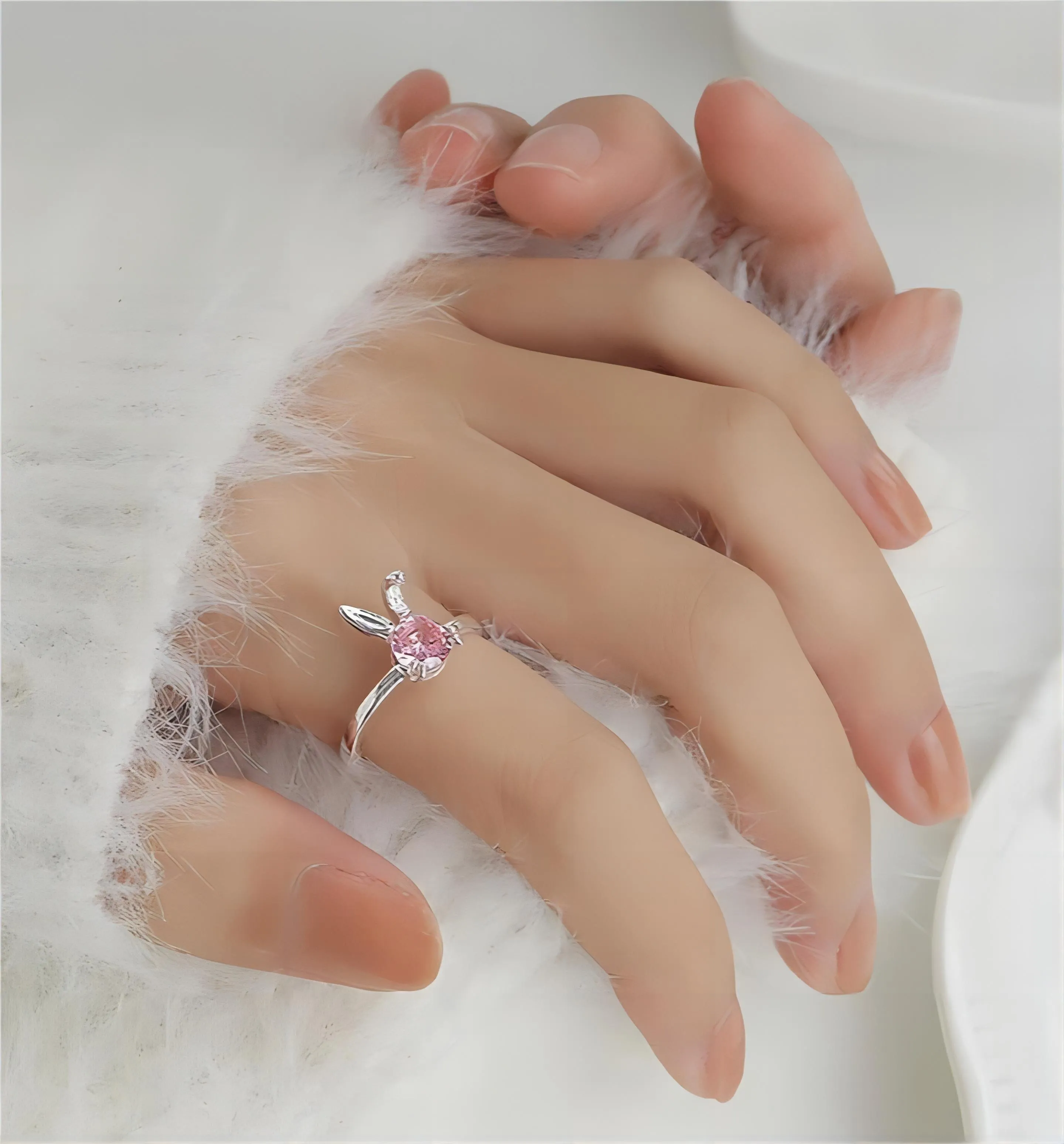 Pink Crystal Rabbit Ring
