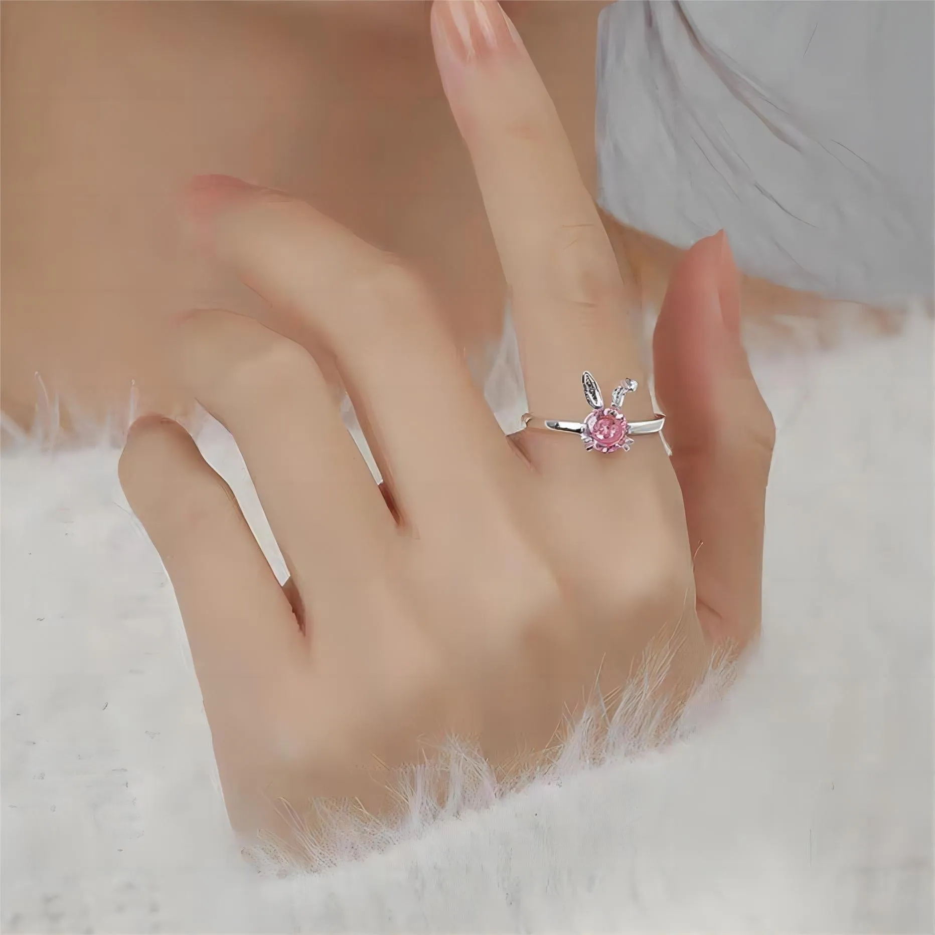 Pink Crystal Rabbit Ring