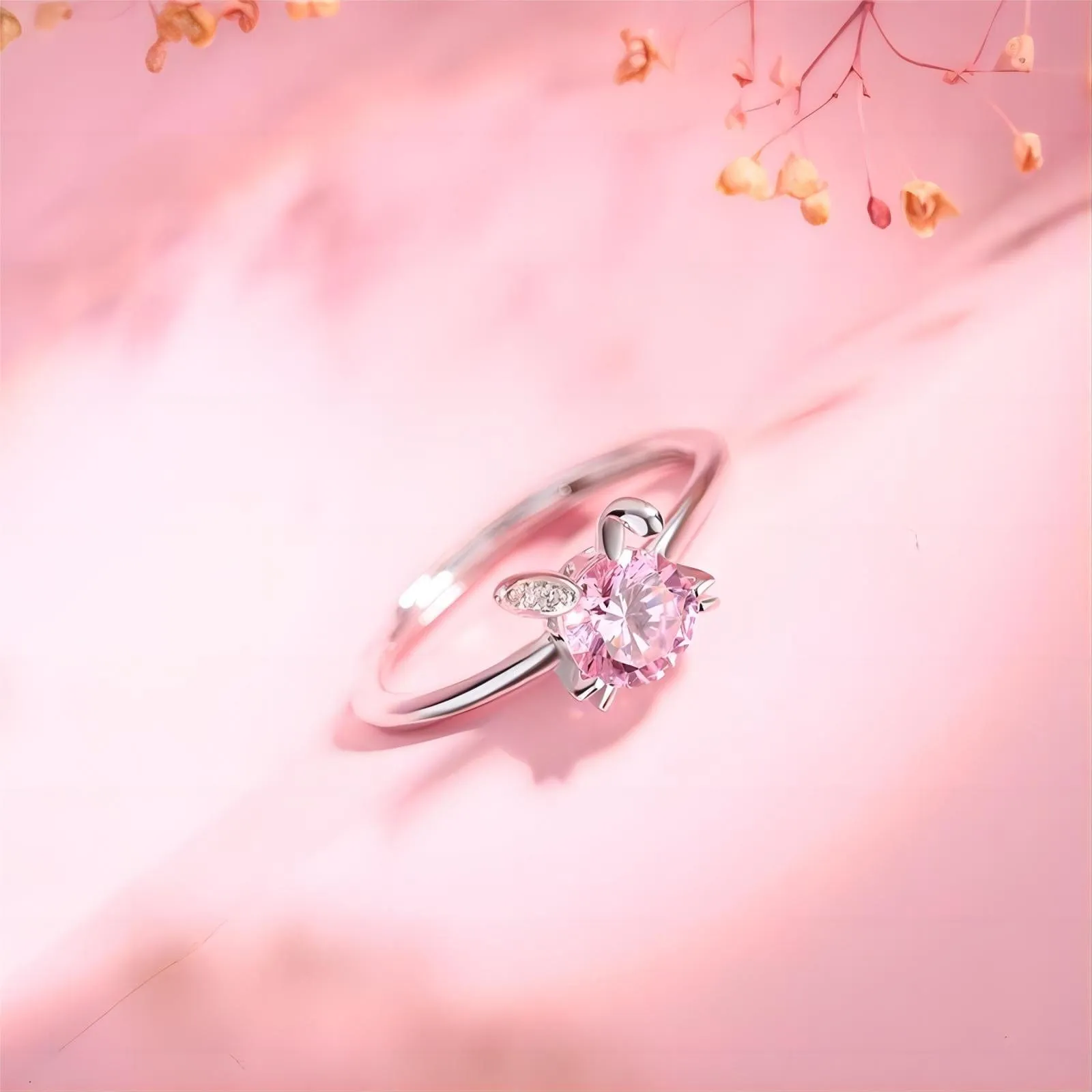 Pink Crystal Rabbit Ring