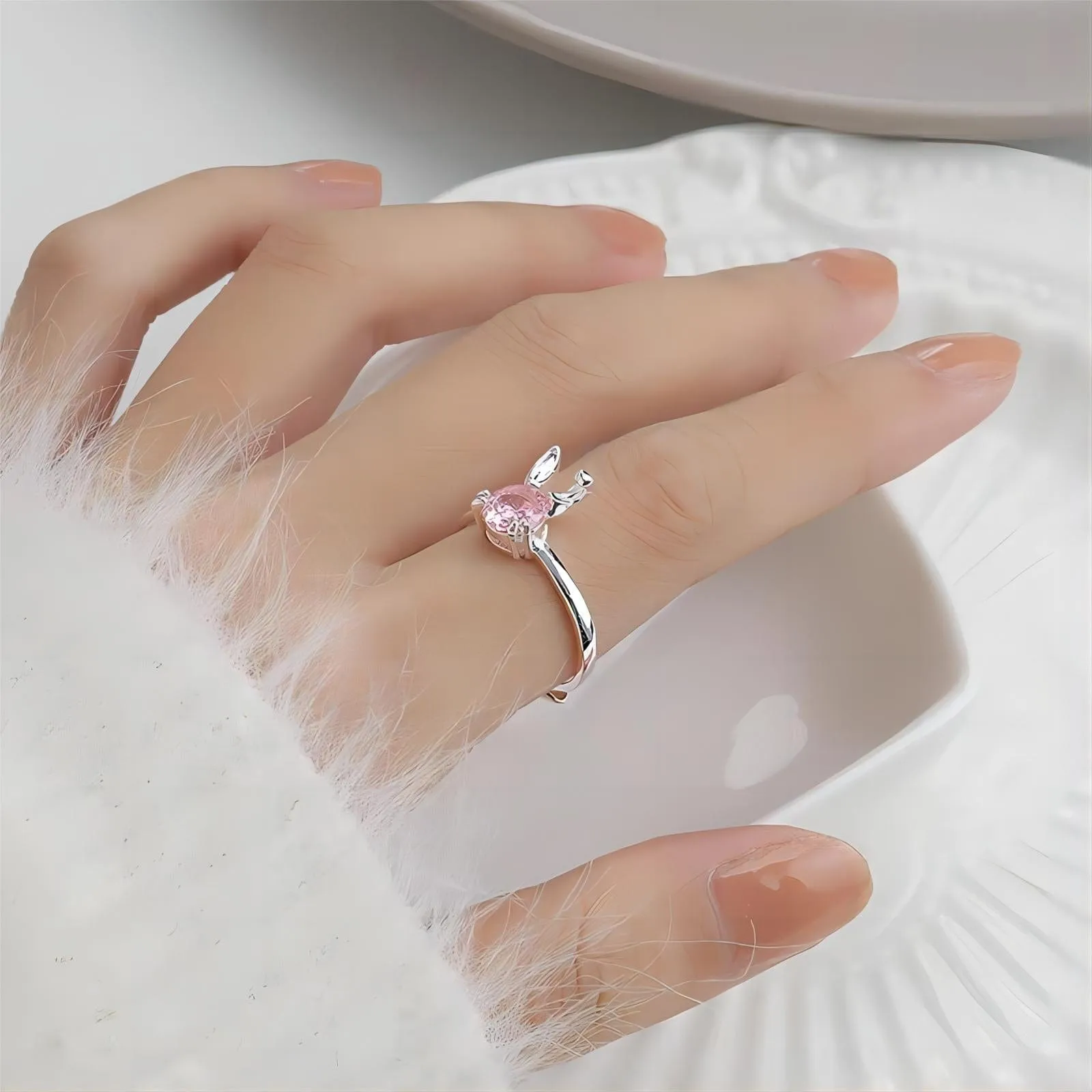 Pink Crystal Rabbit Ring