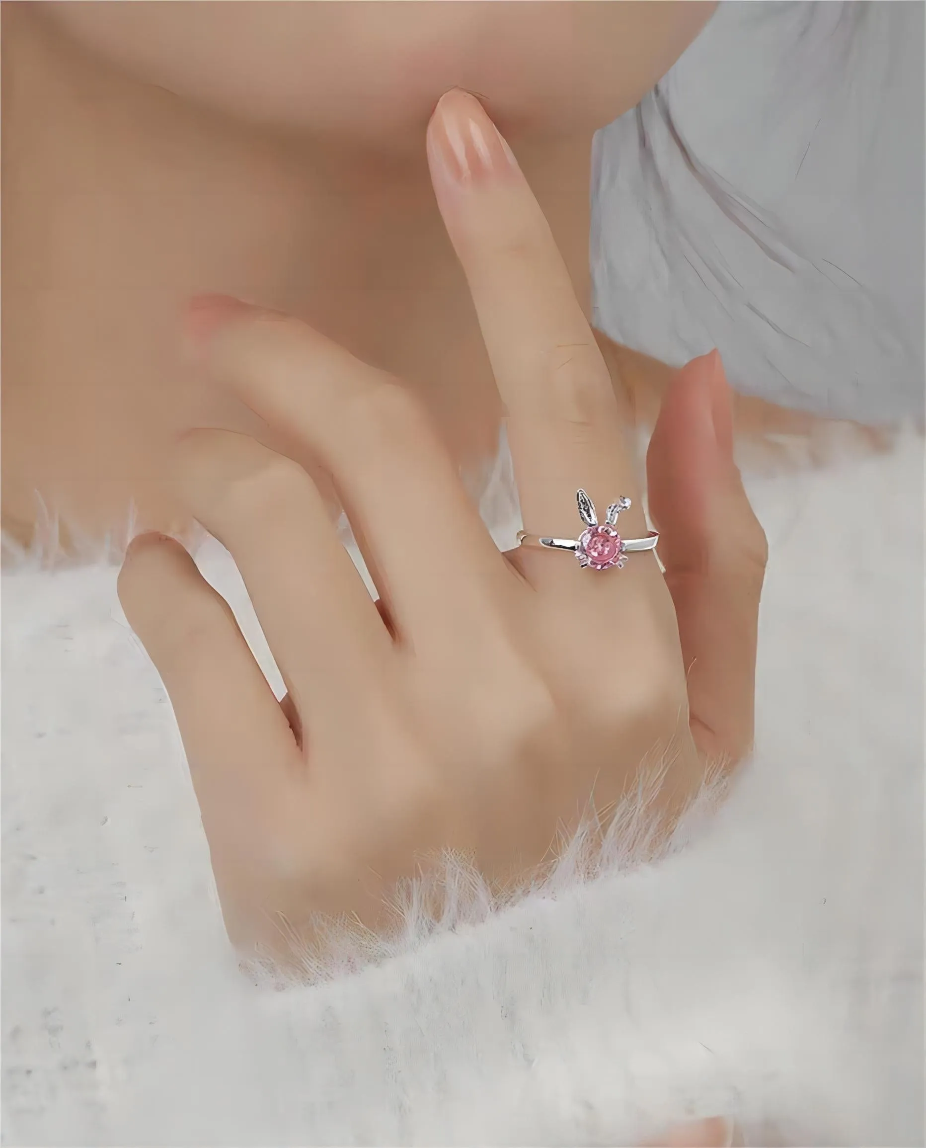 Pink Crystal Rabbit Ring
