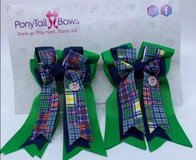 PonyTail Bows- Green/Navy/Plaid