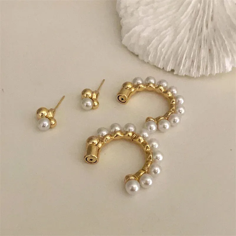 Pre Order:  C-Shaped Metal Pearl Stud Earrings