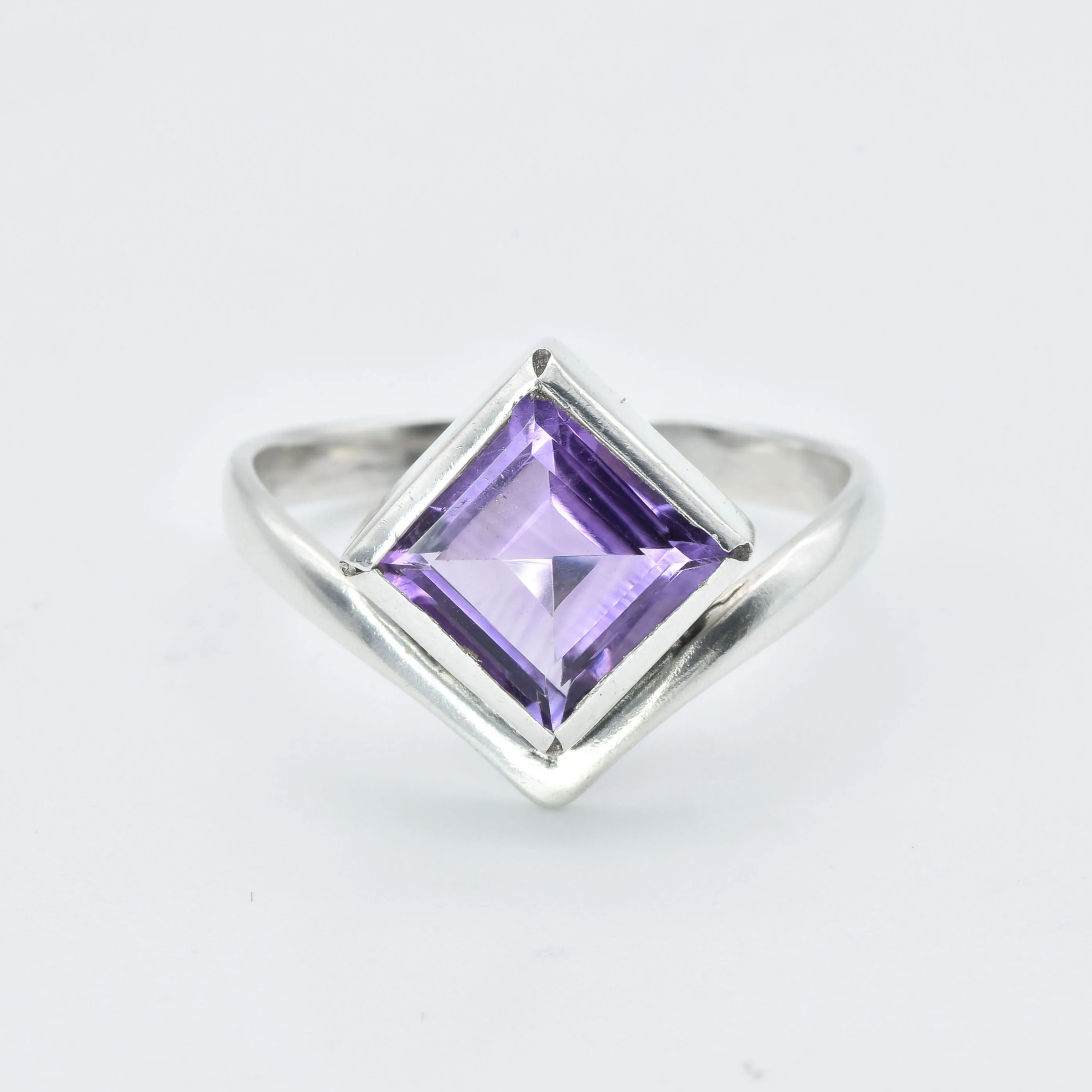 Purple Amethyst Ring - Natural Amethyst Ring, Princess Cut Silver Ring