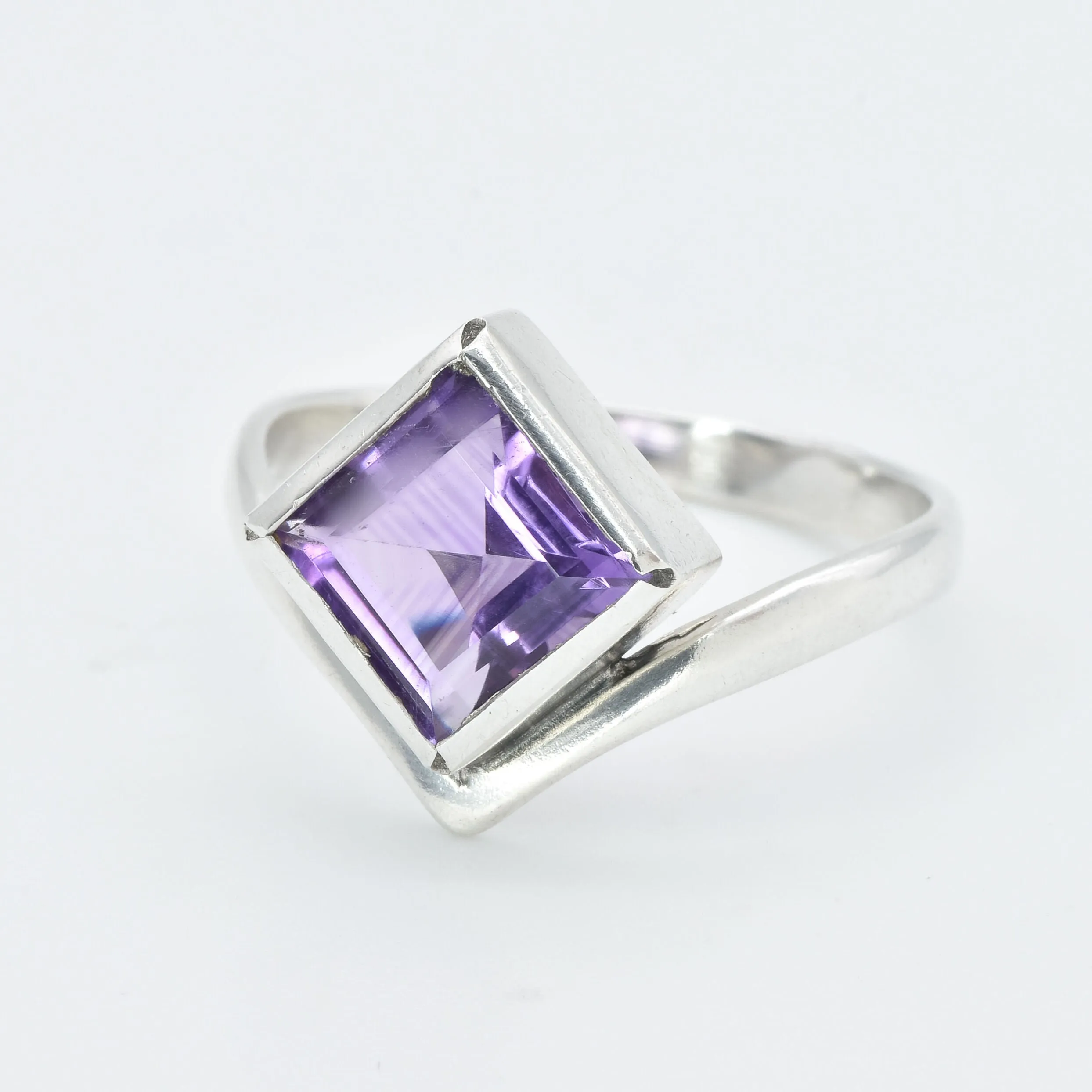 Purple Amethyst Ring - Natural Amethyst Ring, Princess Cut Silver Ring