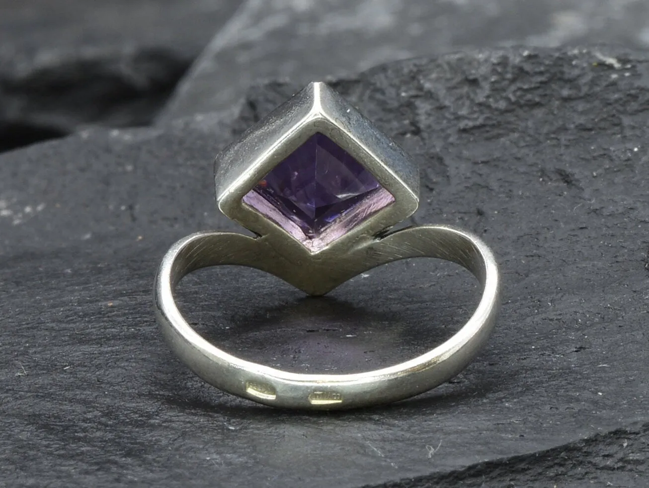 Purple Amethyst Ring - Natural Amethyst Ring, Princess Cut Silver Ring