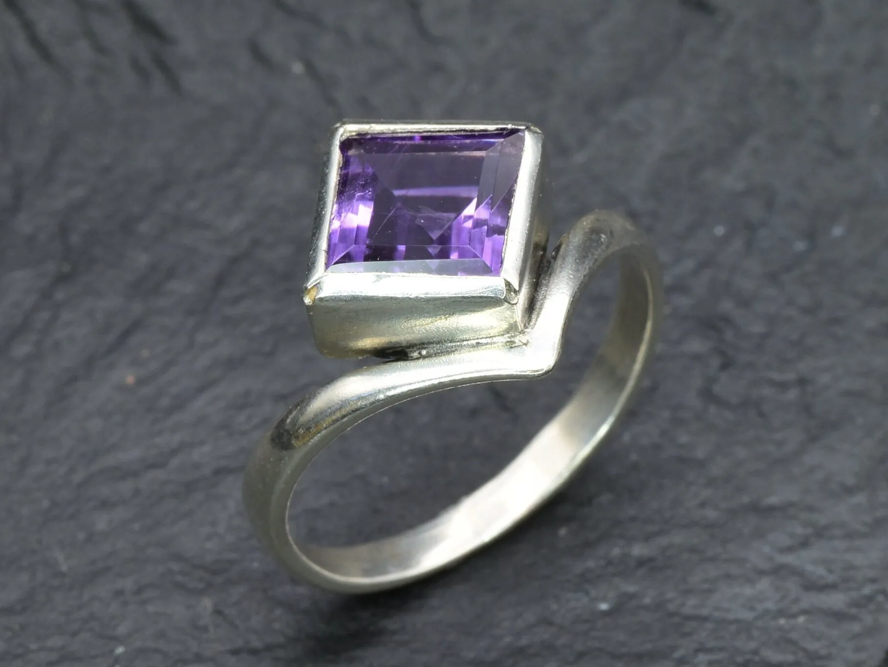 Purple Amethyst Ring - Natural Amethyst Ring, Princess Cut Silver Ring