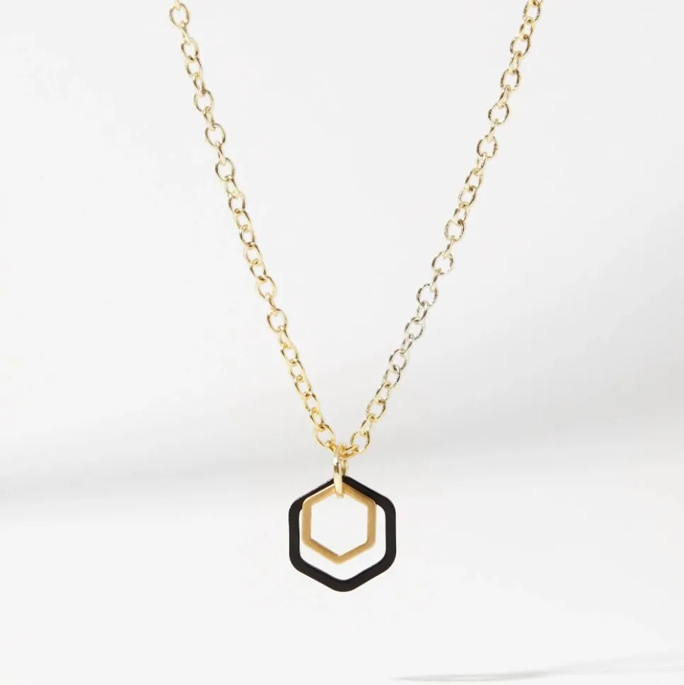 "Le Contour" Mini Hexagon Black & Gold Mixed Metal Necklace Bundle