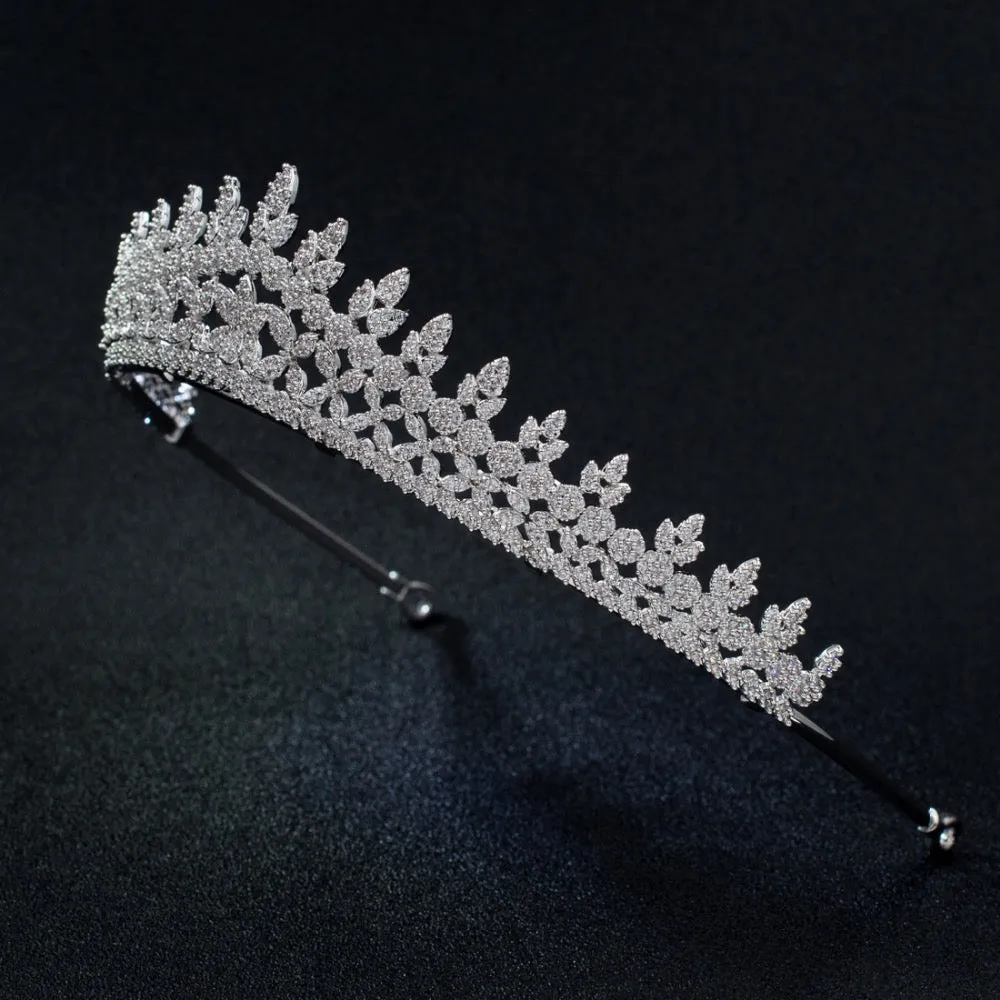 Red-Kapok Classic Cubic Zirconia Wedding Leaves Bridal Tiara Crown CH10205