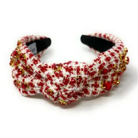 Red Tweed Jeweled Knot Headband