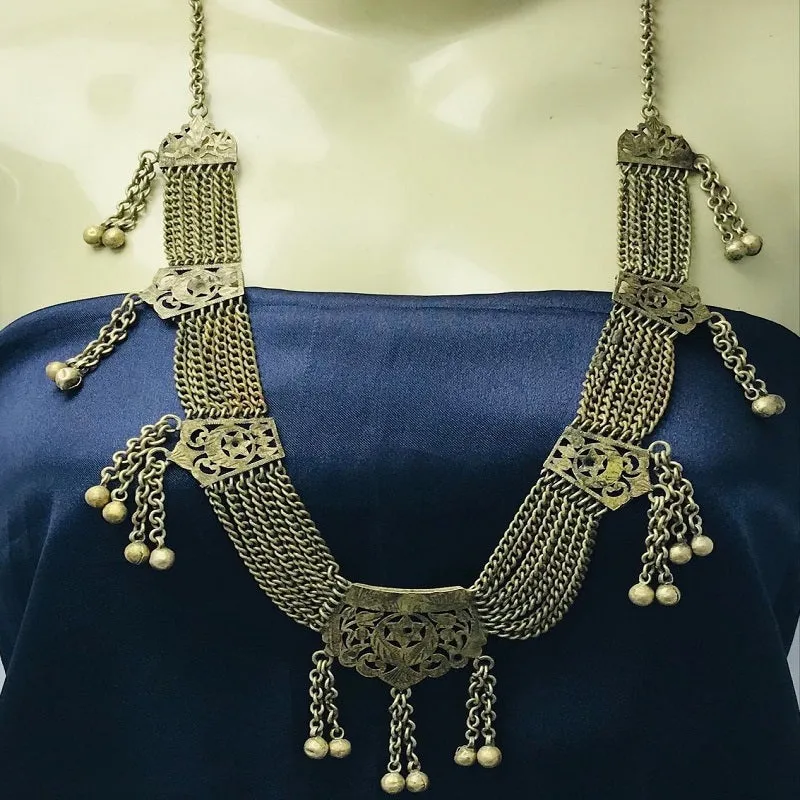 Rustic Silver Kuchi Vintage Necklace With Bells