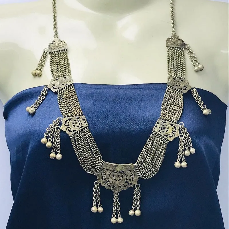 Rustic Silver Kuchi Vintage Necklace With Bells