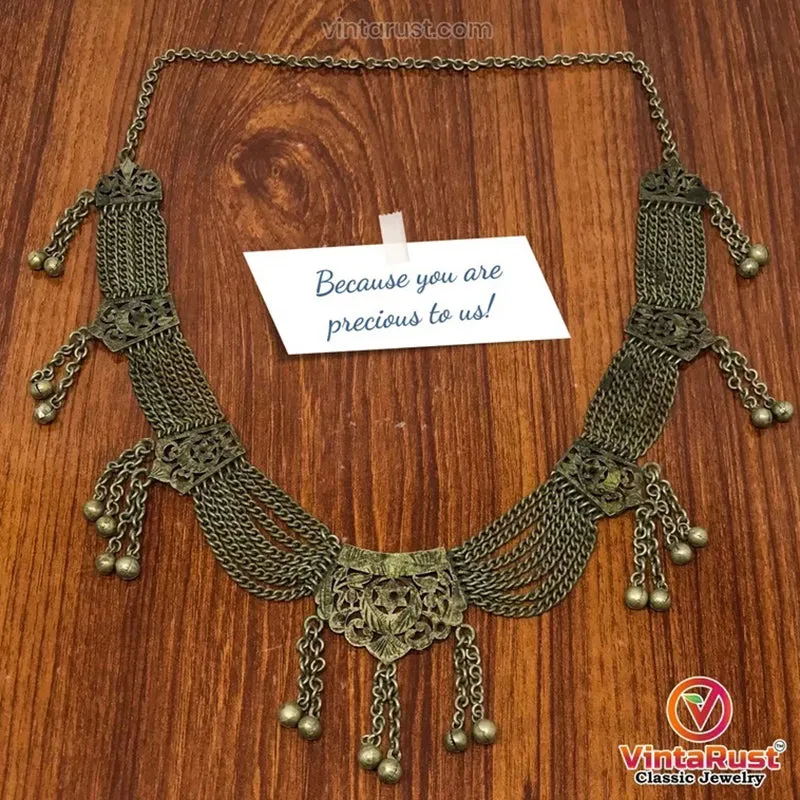 Rustic Silver Kuchi Vintage Necklace With Bells