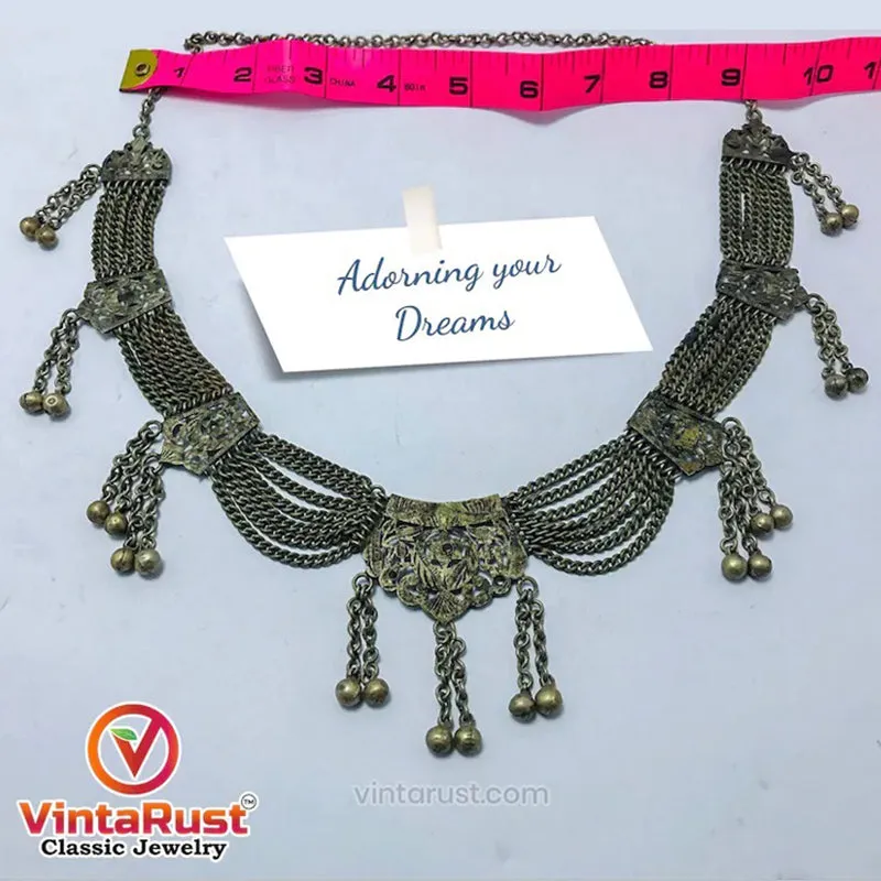 Rustic Silver Kuchi Vintage Necklace With Bells
